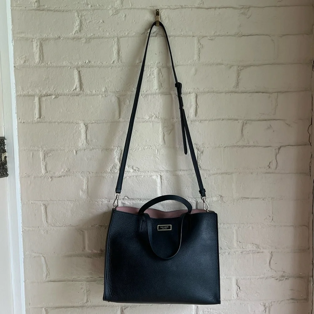 Kate Spade black leather boho basic cute contemporary crossbody purse bag